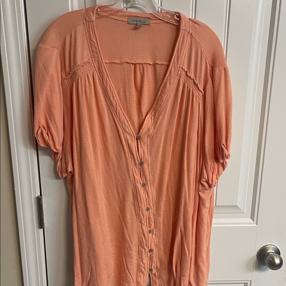 Wonderly Peach Button-Down Blouse‎